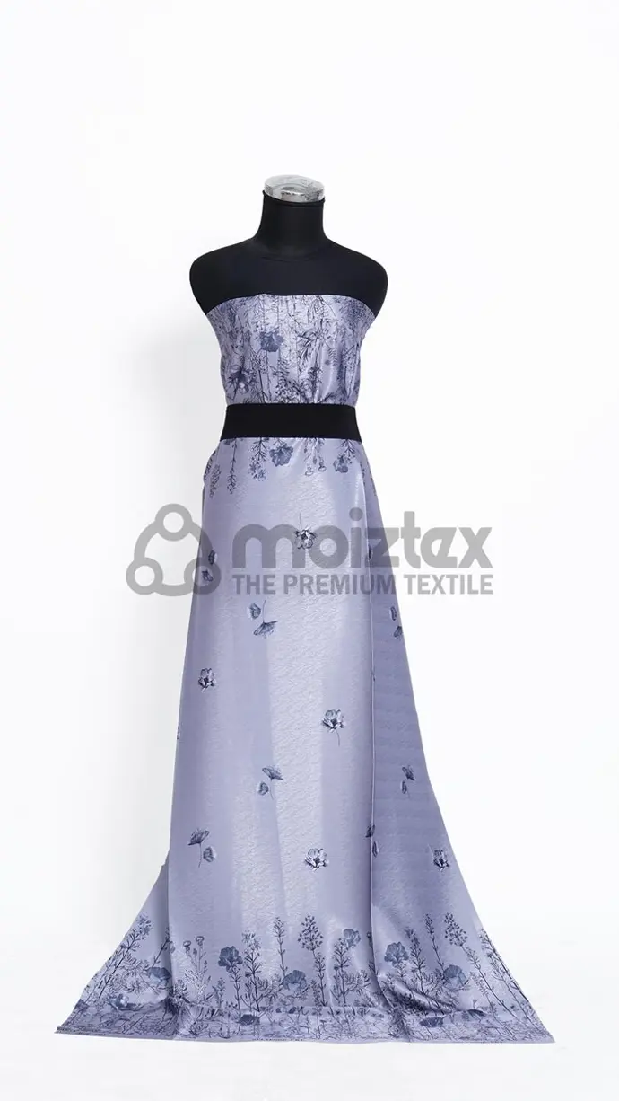 dress motif bunga ungu armani jacquard print